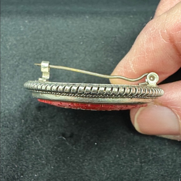 Vintage Italian Micro Floral Mosaic Brooch - Red and Silver - Picture 6 of 8